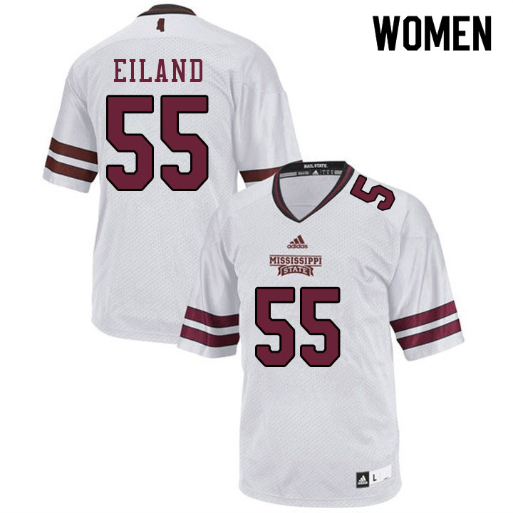 Women #55 Greg Eiland Mississippi State Bulldogs College Football Jerseys Sale-White